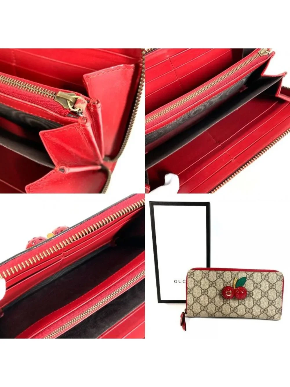 Gucci Wallet GG Logo Cherry Rhinestone Supreme Canvas - Picture 9 of 9